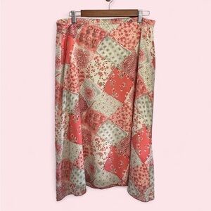 Vintage 90s y2k Patrchwork Print Skirt Pink Coral Floral Boho Spring